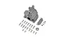 GPM Racing aluminium gearbox case in silver with included screws, bearing, and mounting plate on a white background.