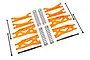 Traxxas X-Maxx Wide Kit in orange, including suspension arms, springs, and tie rods laid out on a white background.