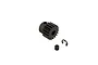ARRMA Steel 18T 32dp/0.8Mod Safe-D5 Pinion Gear with a small grub screw and E-clip on a white background.