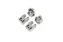 Four grey aluminium bulkhead and track rod mount parts for Losi Baja Rey RC car on a white background.