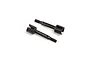 Two black metal rear wheel axles for an RC car, shown against a plain white background.