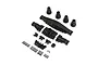 A set of black plastic Losi rear differential and axle housing parts for the 1/10 LMT, including screws and nuts, laid out on a white background.