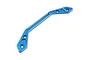 A blue anodized aluminium bumper support brace for Tamiya XV-01 RC cars, featuring a machined design with mounting holes.