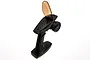 FlySky FS-G4P 4-channel RC transmitter in black with a translucent amber antenna cover, shown from a high-angle perspective.