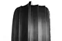 Close-up of a black HPI Sand Buster front rib tyre for a Baja 5B RC buggy, showing the distinct longitudinal rib tread pattern.