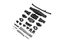 Losi front differential and axle housing parts set for 1/10 LMT, including molded plastic housing components, suspension links, and various metal screws.