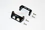 Two black aluminium GPM Racing servo protector mounts with four small silver screws on a white background.