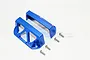 Two blue anodized aluminium GPM Racing servo protectors with four included mounting screws on a white background.