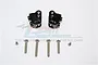 Two black aluminium GPM Racing linkage mounts with included screws on a white background.