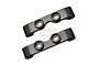 Two black aluminium suspension arm mounts for RC cars by GPM Racing, shown from a top-down perspective on a white background.