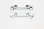 Two silver aluminium RC front suspension arm pin braces from GPM Racing, shown with four small washers on a white background.