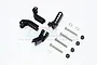 A set of four black aluminium RC shock mounts with included screws, nuts, and washers on a white background.