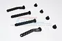 A set of four black aluminium RC magnetic body posts with matching hardware on a white background.
