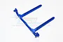 A blue anodized aluminium rear body post mount for an RC car, featuring two vertical posts with multiple adjustment holes.