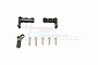 GPM Racing black aluminium transmission support mount set including three metal brackets and five screws on a white background.