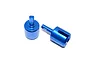 Two blue anodized aluminium differential outdrive cups for RC vehicles, shown against a plain white background.
