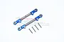 Two blue GPM Racing adjustable aluminium steering linkages with silver metal rods and four mounting screws on a white background.