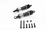 Two black GPM Racing aluminium RC shock absorbers with silver springs and included mounting hardware on a white background.