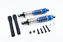 A pair of GPM Racing blue aluminium 90mm adjustable RC shock absorbers with included mounting hardware and black rubber dust covers.