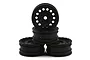Four black Axial 1.0 inch Method MR307 Hole crawler rims stacked against a white background.
