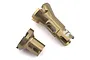 Two gold-anodized aluminium RC car parts, likely a rear locker and drive cup, isolated on a white background.