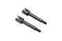 Two black metal rear axle shafts for the Losi Mini-T 2.0 RC car, shown from an angled perspective.