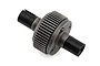 A Losi 1/10 22S SCT gear differential assembly featuring a large metal spur gear and black output shafts on a white background.