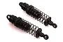 Two black Losi 1/18 Mini-T 2.0 front shock absorbers with coil springs, shown against a white background.