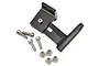 A black anodized aluminum propeller strut assembly for an RC boat, including mounting hardware like screws and nuts, isolated on a white background.