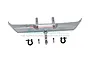 GPM Racing silver aluminium rear bumper for RC cars with two black D-rings, a drop hitch, and mounting hardware on a white background.