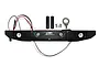 A black aluminium RC rear bumper with integrated LED lights, a tow ring, and mounting hardware on a white background.