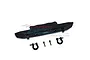 GPM Racing black aluminium front bumper for RC cars with two D-rings and mounting screws on a white background.