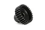 A black metal 28-tooth pinion gear for RC cars, shown at an angle against a white background.