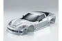 A silver painted 1/10 scale RC Corvette GT2 body shell shown from a high-angle front three-quarter view against a plain white background.