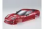 A 1/10 scale Killerbody Corvette GT2 RC car body shell painted in a metallic iron oxide red finish, shown from a high-angle front three-quarter view.