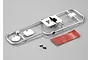 Killerbody 1/10 scale touring car fuel door accessory kit on a chrome plastic parts tree with double-sided tape and two small screws.