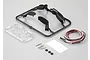 Killerbody 1/7 scale RC wing mirror set with LED lights, including black plastic parts on a sprue, clear lenses, wiring, clips, and small rubber rings.