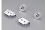 Four chrome-plated plastic light buckets for a 1/10 scale RC car, including two rectangular and two circular units on a grey background.