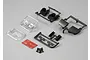 Killerbody 1/10 scale touring car moveable headlight kit components including plastic parts trees, clear lenses, screws, and 3M adhesive tape.