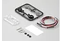 Killerbody 1/10 scale touring car wing mirror set including plastic parts tree, LED light wires, body clips, and small rubber O-rings on a grey background.