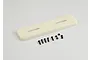 A cream-coloured plastic reinforcing plate for an RC crawler, accompanied by five small black screws and four black nuts on a white background.