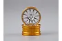 Two Killerbody 1.9 inch RC car rims with a gold outer barrel and a silver multi-spoke face, stacked against a plain grey background.
