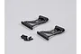 Two black aluminium RC rear wing mounts with silver edge detailing and a small pile of mounting screws on a light grey background.