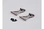 Two grey aluminium RC rear wing mounts with a small pile of black mounting screws on a light grey background.