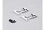 Two silver aluminium RC rear wing mounts with black mounting screws on a light grey background.