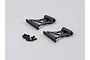 Two black aluminium RC rear wing mounts with mounting screws on a light grey background.