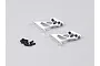 Two silver aluminium RC rear wing mounts with black screws on a light grey background.