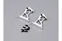 Two silver aluminium RC rear wing mounts with black screws on a grey background.