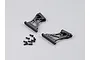 Two black aluminium RC rear wing mounts with a set of small black screws on a plain grey background.