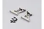 Two grey aluminium RC rear wing mounts with a set of small black mounting screws on a light grey background.